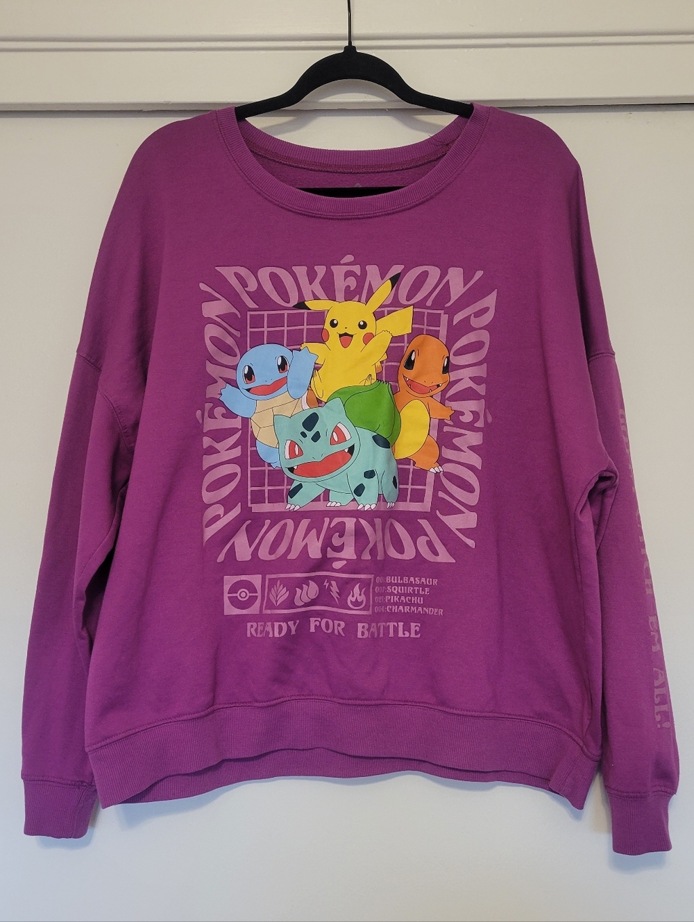 Pokemon Graphic Sweatshirt Pikachu Bulbasaur Charmander Purple Size XXL